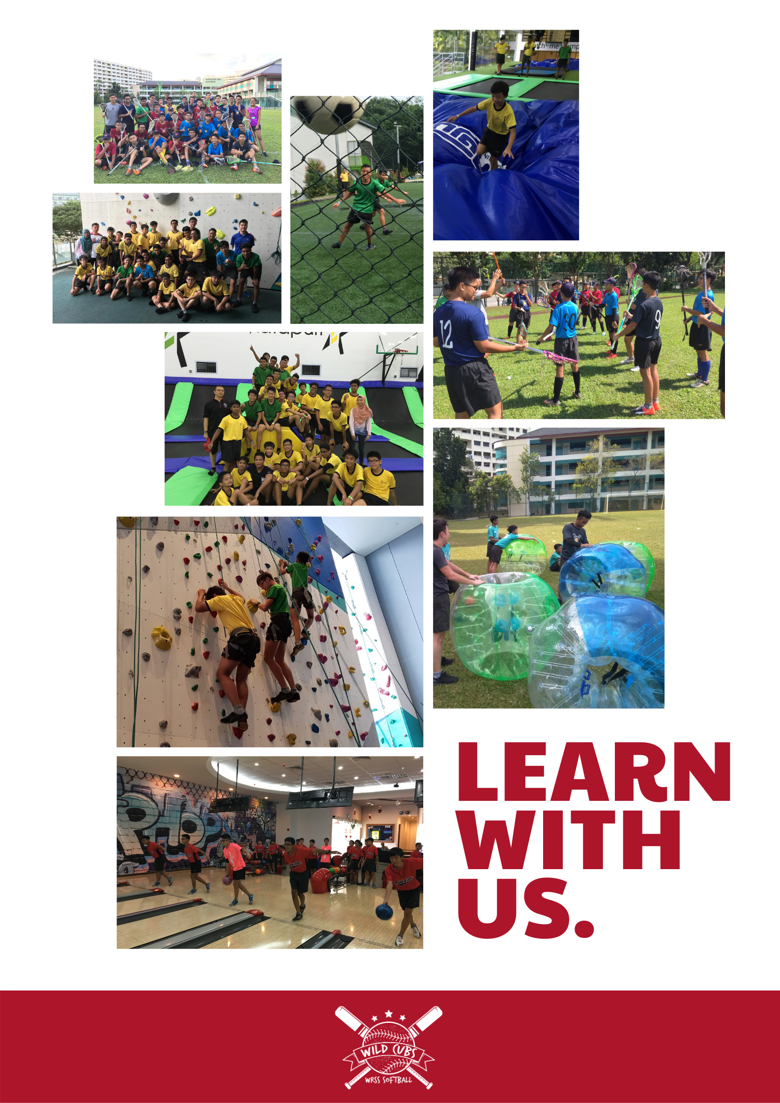 Collage of softball photos saying Learn with us